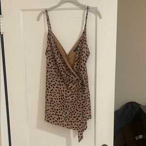 Spotted Wrap Romper in Camel and Black